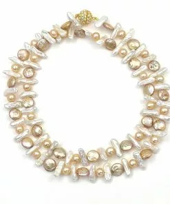 Gigi Kaufman Jewelry Gifts By Recipient White Biwa Fresh Water Pearl & Gold Fresh Water Round Pearls With A CZ Clasp Necklace
