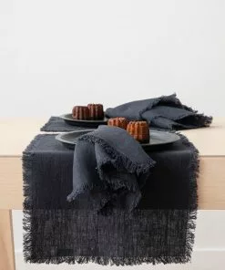 Linen Me Charcoal Terra Fringe Linen Napkin