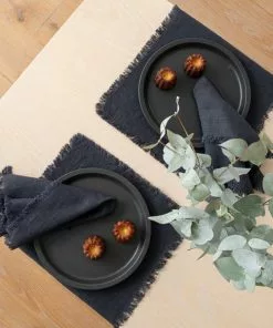 Linen Me Charcoal Terra Fringe Linen Napkin