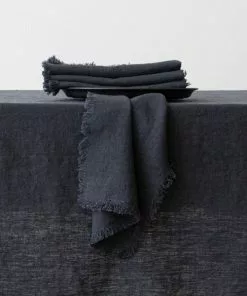 Linen Me Charcoal Terra Fringe Linen Napkin