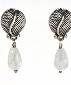Gigi Kaufman Jewelry Moonstone Tear Drop And Sterling Silver Leaf Earrings