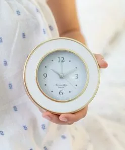 Addison Ross Alarm Clock White And Gold (Round)