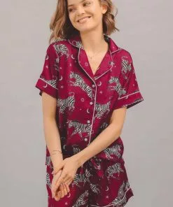 Averie Sleep For Her Isabis Two-Piece Short Pajama Set (Deep Berry)