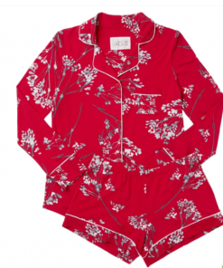 The Cat's Pajamas Gifts By Recipient Willow Cerise Pima Knit Long-Sleeved Short Set (Available In 4 Sizes)