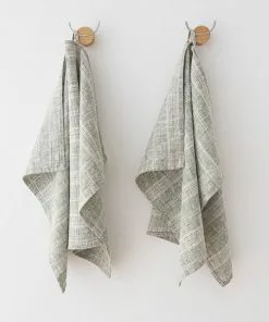 Linen Me Tea Towels Forest Green Natural Linen Multistripe