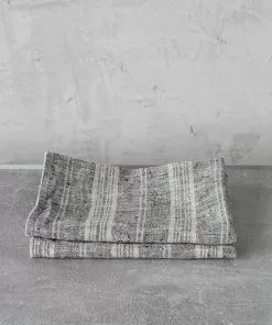 Linen Me Dining Tea Towels Black Multi Striped Linen