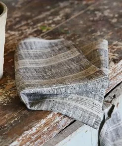Linen Me Dining Tea Towels Black Multi Striped Linen