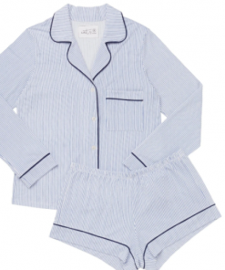 The Cat's Pajamas Simple Stripe Pima Knit Long-Sleeved Short Set Gifts By Recipient