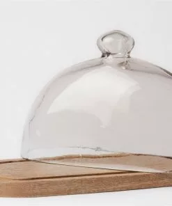 BIDKhome Gifts By Occasion FOOD DOME MANGO WOOD & GLASS OVAL