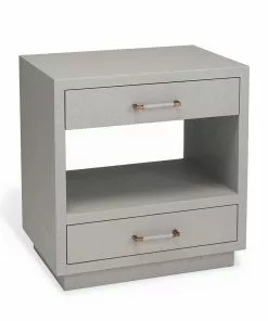 Interlude BEDSIDE CHEST GREY FAUX LINEN Side Tables