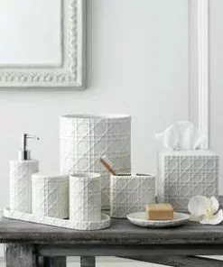 Kassatex White Rattan Lotion Dispenser Bathroom Accessories