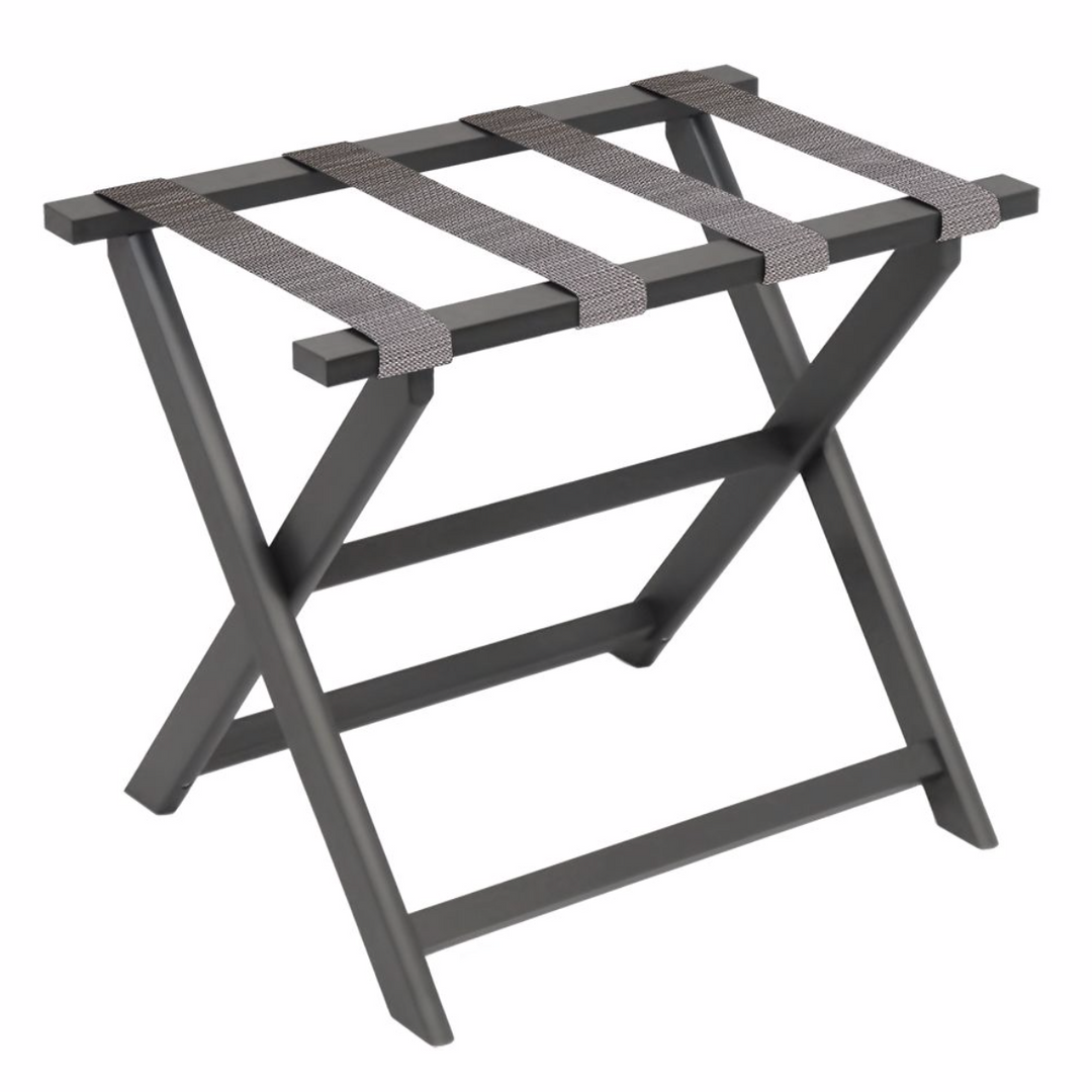 Gate House Furniture Gifts By Occasion Luggage Rack- Dark Grey Frame With Neutral Mesh Straps Gate House Furniture Gifts By Occasion Luggage Rack- Dark Grey Frame With Neutral Mesh Straps