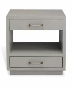 Interlude BEDSIDE CHEST GREY FAUX LINEN Side Tables