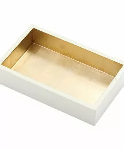Caspari Ivory And Gold Lacquer NAPKIN HOLDER (Available In 3 Sizes)