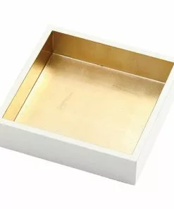 Caspari Ivory And Gold Lacquer NAPKIN HOLDER (Available In 3 Sizes)