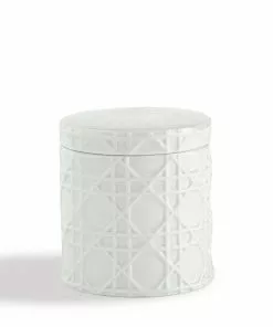Kassatex White Rattan Cotton Jar